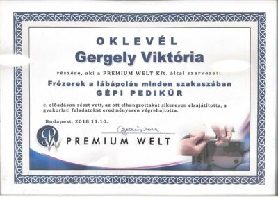 Gergely Viktória oklevél